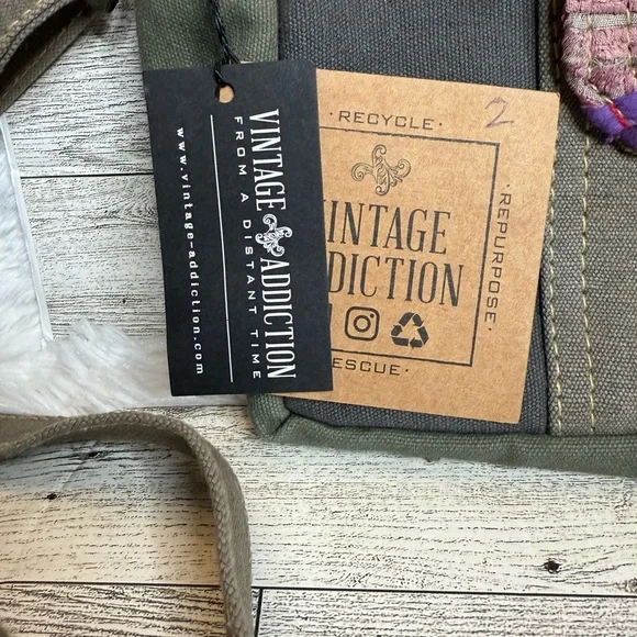 Vintage Addiction Recycled Military Tent Patchwork Crossbody Bag NWT - Picture 3 of 8